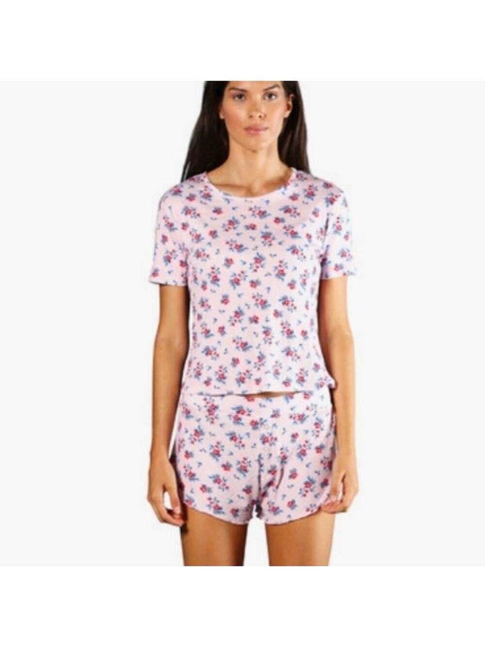 Plush Apparel Revolve Pink Floral Waffle Knit Pajama Shorts Loungewear Set S NWT